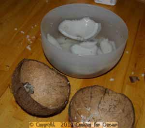 Removing coconut flesh