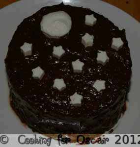 Mini Chocolate or Carob Cake with Moon and Stars Decoration