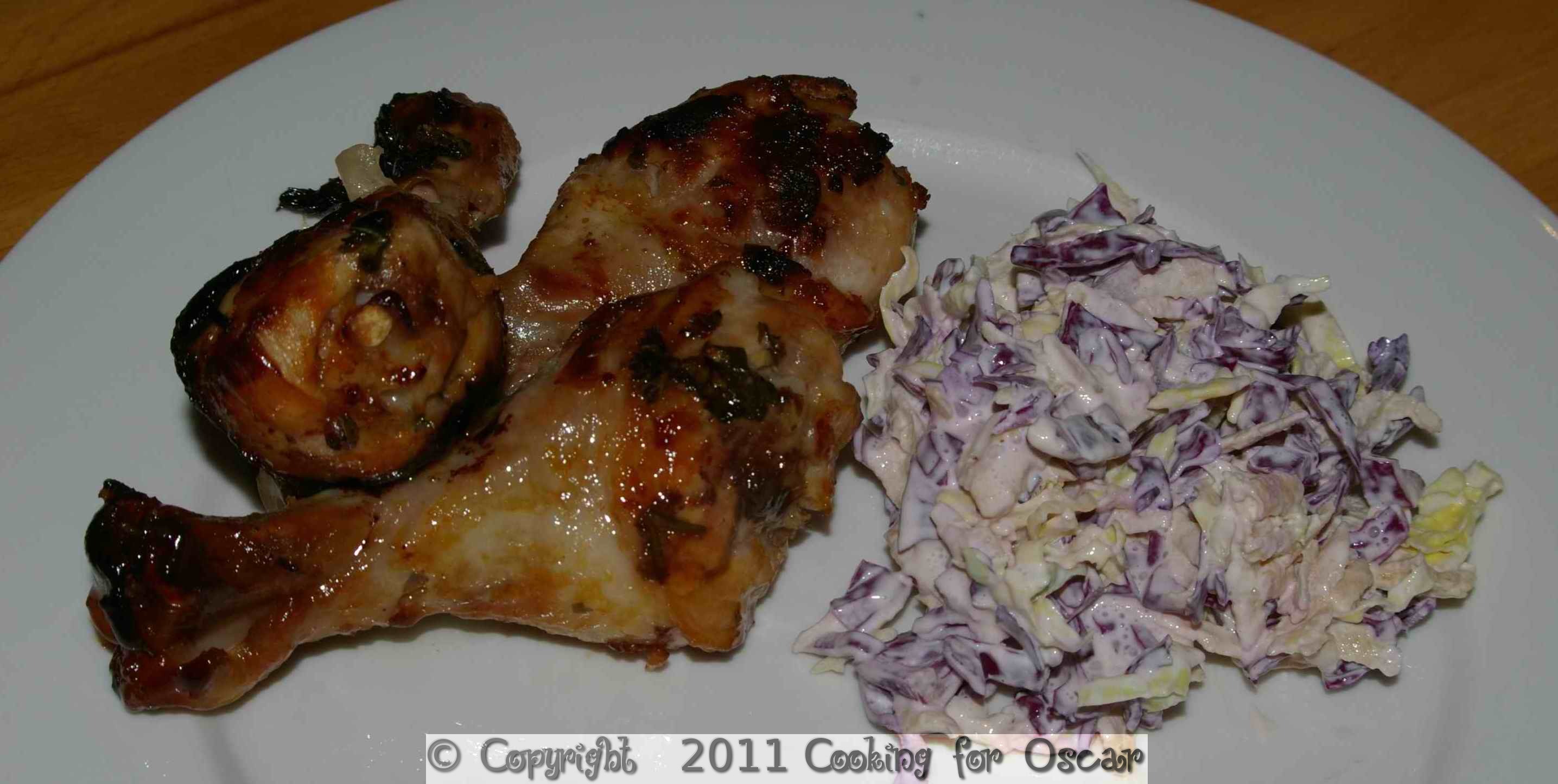 Golden Drumsticks and Apple and Sour Cream Coleslaw