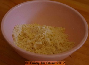 Making Saltine Crackers, mixing the butter and flour