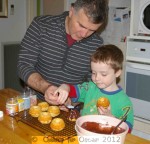 Decorating baked donuts