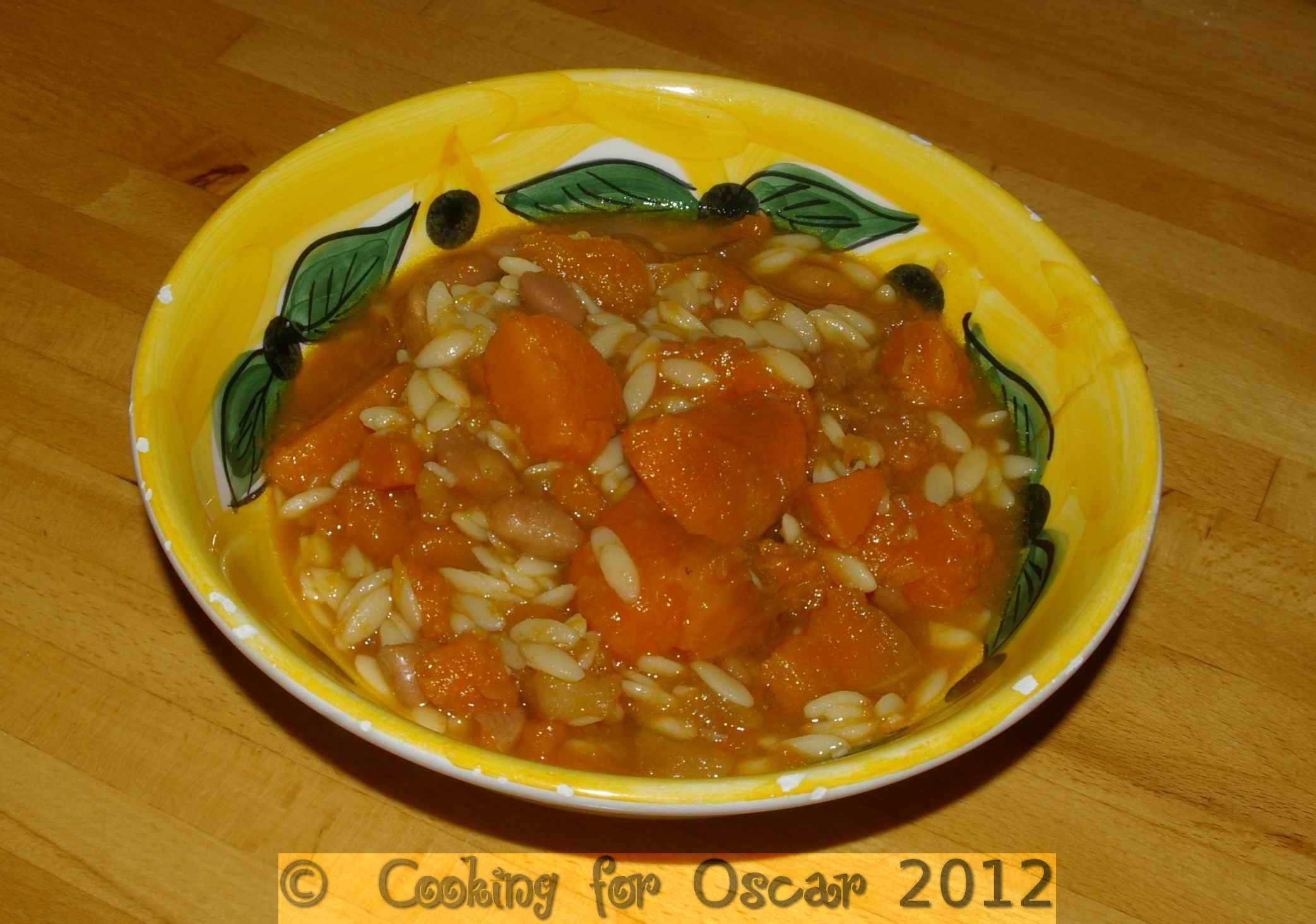 Pumpkin, Sweet Potato and White Bean Stew served with pasta