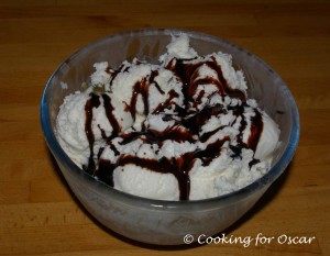 Ice Cream Bombe with chocolate sauce