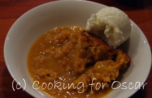 Pear Caramel Self Saucing Pudding with vanilla ice cream